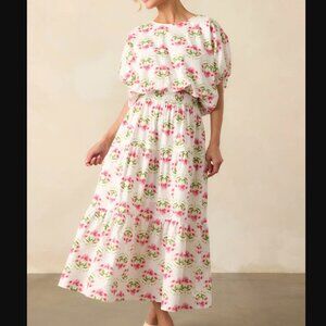 Fabrik 2 Piece Set Floral Tier Maxi Skirt Bubble Hem Crop Top Small Cottage Boho